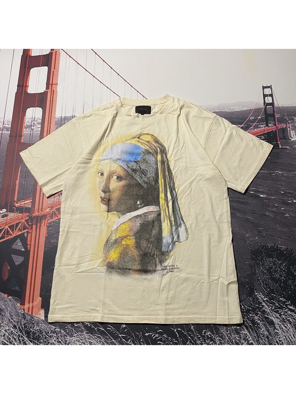 Girl With A Pearl Earring C. 1665 T Shirt Mens Large Beige Graphic Cotton Tee